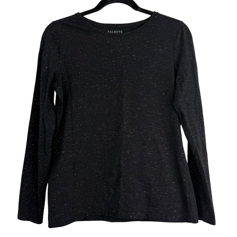 Talbots Womens Small Black Metallic Fleck Long Sleeve Crew Neck Tee Shirt S